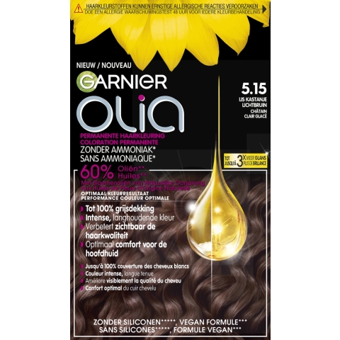 1+1 gratis: Garnier Olia Permanente Crèmekleuring 5.15 Kastanje Lichtbruin 1 set
