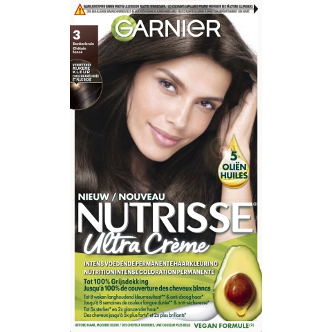 1+1 gratis: Garnier Nutrisse Ultra Crème Permanente Haarkleuring 3.0 Donkerbruin