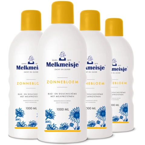 4x Melkmeisje Bad en Douche Crème Zonnebloem en Melk 1000 ml