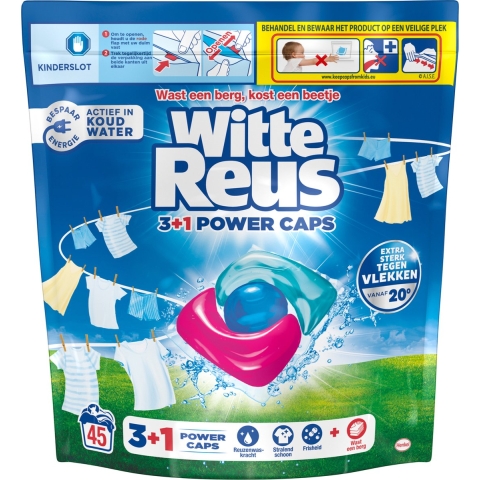 Witte Reus Wasmiddelcapsules 3+1 Power Caps Witte Was 45 stuks
