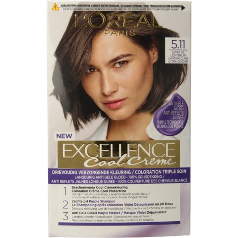 1+1 gratis: L'Oréal Excellence Cool Crème Permanente Crèmekleuring 5.11 - Ultra As Lichtbruin