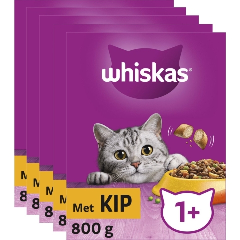 5x Whiskas 1+ Adult Katten Droogvoer Kip 800 gr