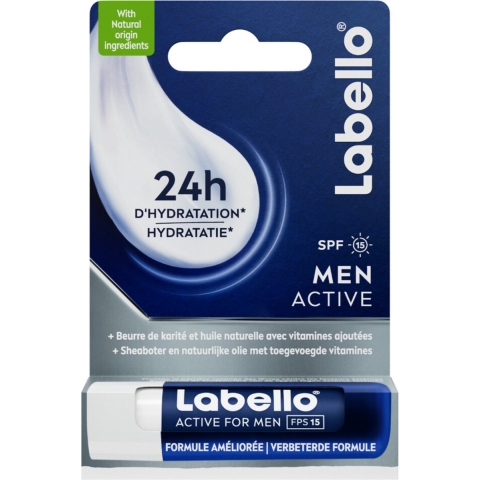 4x Labello Lippenbalsem Blister Active For Men SPF15 4.8 gr