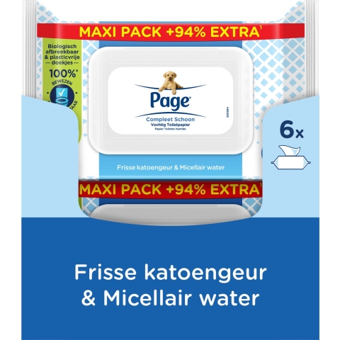 6x Page Vochtig Toiletpapier Compleet Schoon Maxi 74 stuks