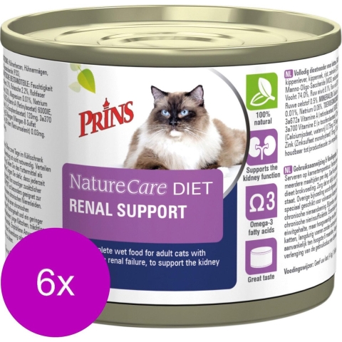 6x Prins NatureCare Diet Kattenvoer Nat Renal Support 200 gr
