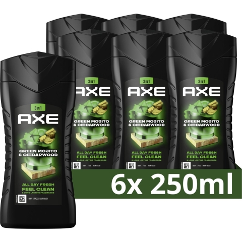 6x Axe 3-in-1 Douchegel Green Mojito&Cedarwood 250 ml