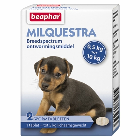 2x Beaphar Milquestra Ontworming Tabletten Hond 0,5-10 kg (ook puppy) 2 tabletten