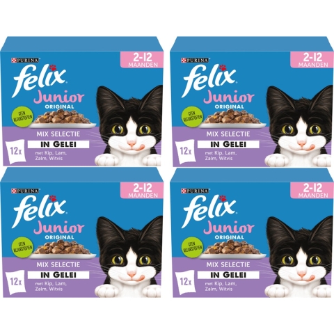 4x Felix Original Pouch in Gelei Junior Mix 12 stuks