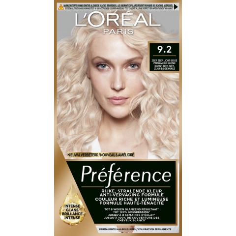 1+1 gratis: L'Oréal Préférence Permanente Haarkleuring 9.2 Warsaw Zeer Licht Beige Parelmoer Blond