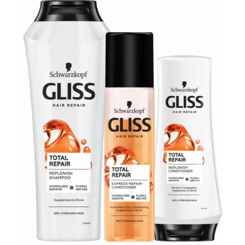 Gliss Total Repair - Shampoo, Conditioner&Anti-klit Spray - Pakket
