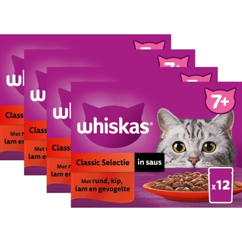 4x Whiskas Multipack Senior Classic Selectie in Saus 12 x 85 gr