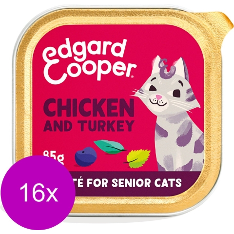 16x Edgard&Cooper Kattenvoer Senior Pate Kip - Kalkoen 85 gr