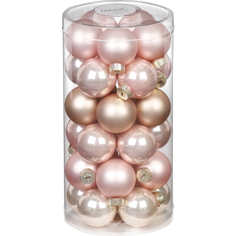 60x stuks kleine glazen kerstballen parel roze 4 cm -