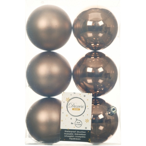 18x stuks kunststof kerstballen walnoot bruin 8 cm glans/mat -