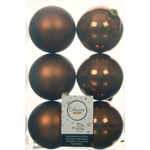 24x stuks kunststof kerstballen kaneel bruin 8 cm glans/mat -