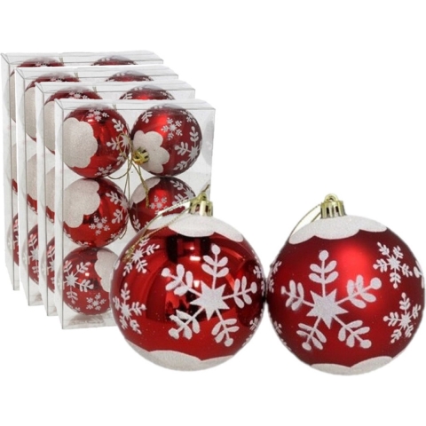 24x stuks gedecoreerde kerstballen rood kunststof 6 cm -
