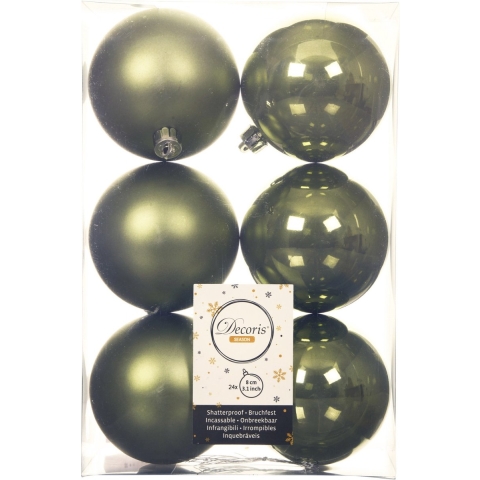 24x stuks kunststof kerstballen mos groen 8 cm glans/mat -