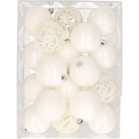 Set van 37x stuks plastic/kunststof kerstballen winter wit 6 cm -