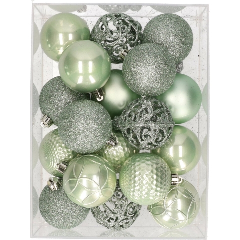 37x stuks kunststof kerstballen eucalyptus groen 6 cm -