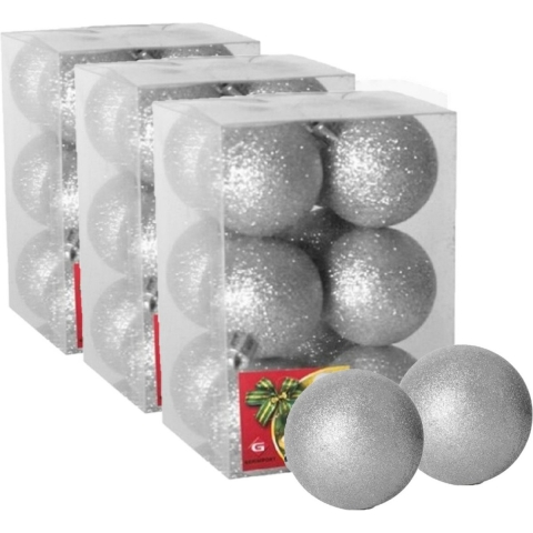 36x stuks kerstballen zilver glitters kunststof 6 cm -
