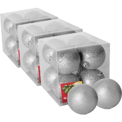 24x stuks kerstballen zilver glitters kunststof 7 cm -