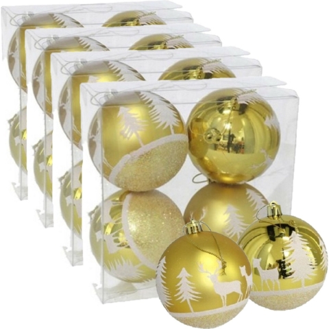16x stuks gedecoreerde kerstballen goud kunststof 8 cm -