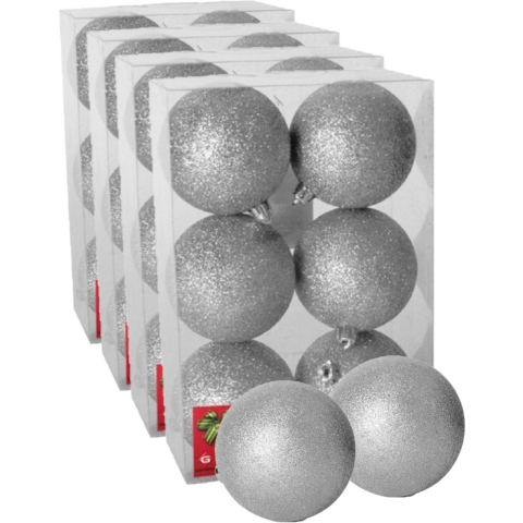 24x stuks kerstballen zilver glitters kunststof 8 cm -