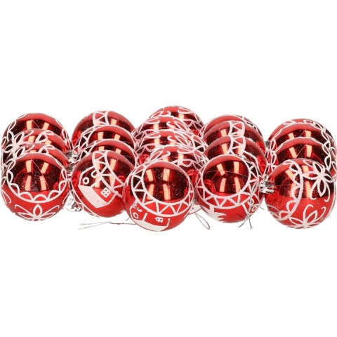 24x stuks gedecoreerde kerstballen rood kunststof 6 cm -
