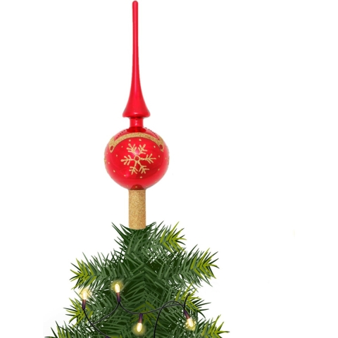 Kerst piek van glas rood met sneeuwvlok H28 cm -