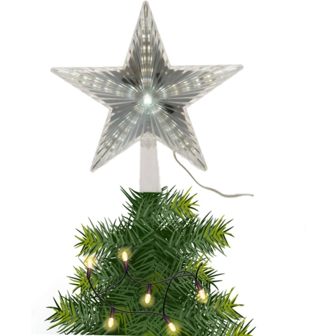Lichtgevende koel witte kerst ster H23 cm met knipperlicht functie -