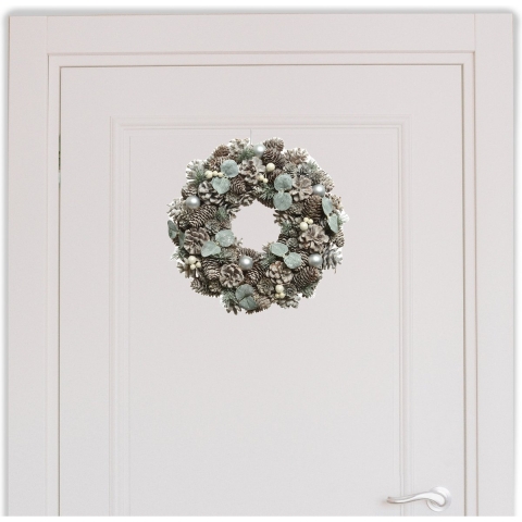 Kerstkrans/dennenkrans met blauwe decoratie D34 cm -