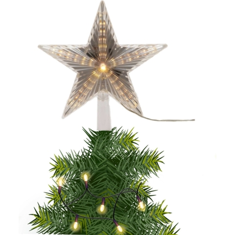 Lichtgevende kerstboom piek/topper ster warm wit licht 22 cm -