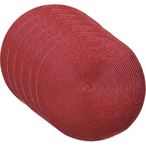 Set van 6x stuks ronde placemats metallic kerst rood look diameter 38 cm -