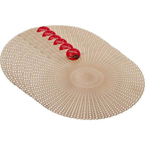 Set van 6x stuks ronde kunststof dinner placemats goud D40 cm -