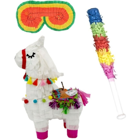Verjaardag Pinata Lama van 39 cm set met stok en masker -