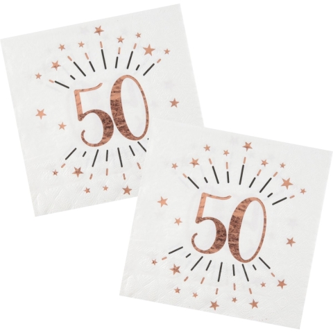 Verjaardag feest servetten leeftijd - 50x - 50 jaar - rose goud - 33 x 33 cm -