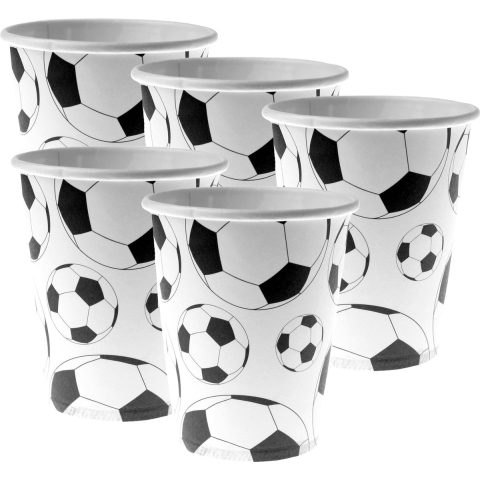 Feest wegwerp bekertjes - voetballen - 50x stuks - 270 ml - wit/zwart - karton -