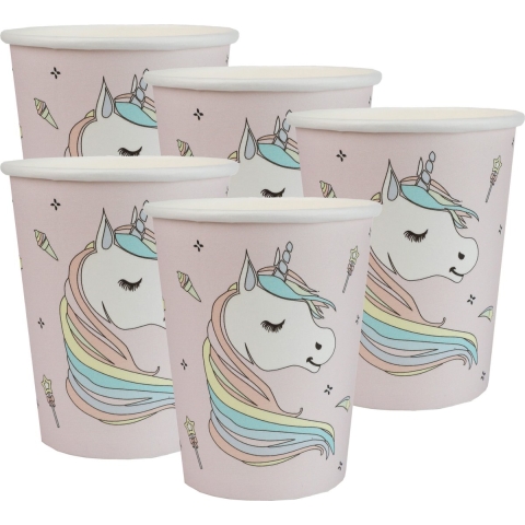 Feest wegwerp bekertjes - eenhoorn - 50x stuks - 270 ml - lichtroze -