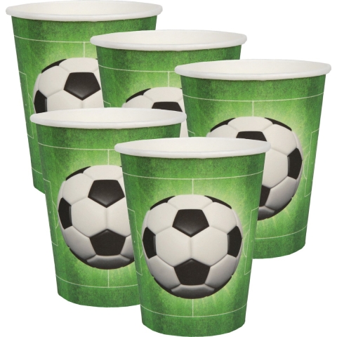 Feest wegwerp bekertjes - voetbal - 50x stuks - 270 ml - groen - karton -