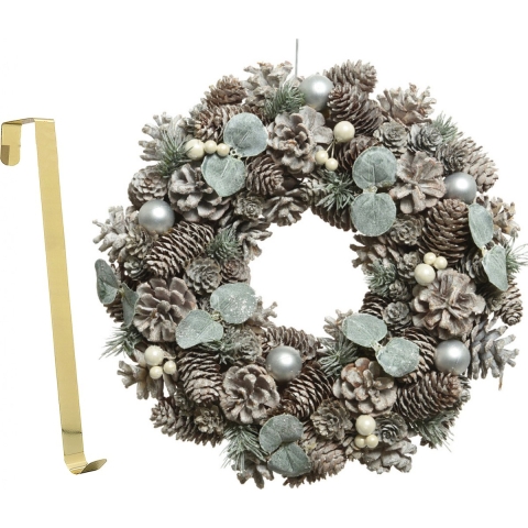 Kerstkrans gedecoreerd 34 cm kunststof incl. messing deurhanger -