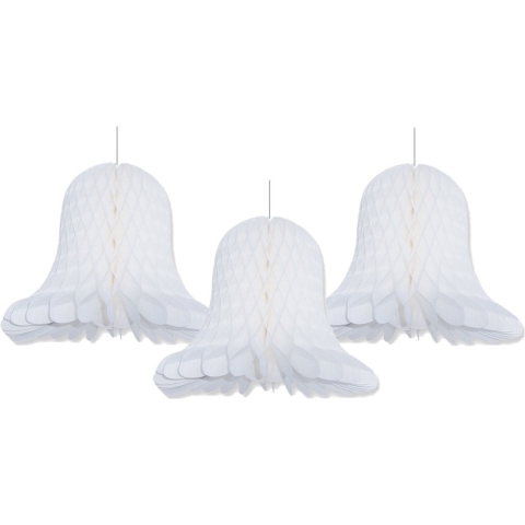 3x Kerstversiering witte kerstklokken lampionnen 30 cm -