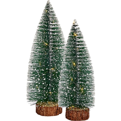 Kleine/mini decoratie kerstboompjes set van 2x st met licht 30-35 cm -