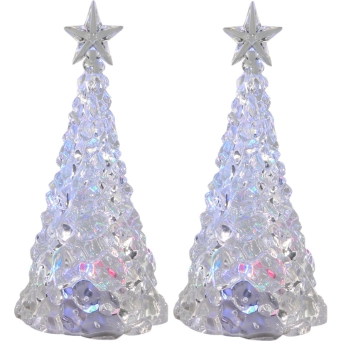 Verlichte piramide kerstboompjes - 2x -st acryl - 21 cm - color changing -