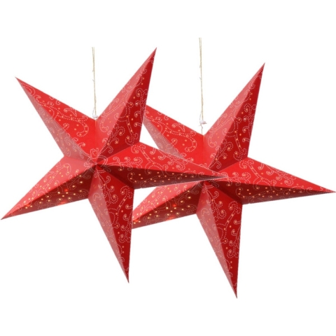 Verlichte kerststerren - 2x st- rood - 60 cm - papier - op batterijen -