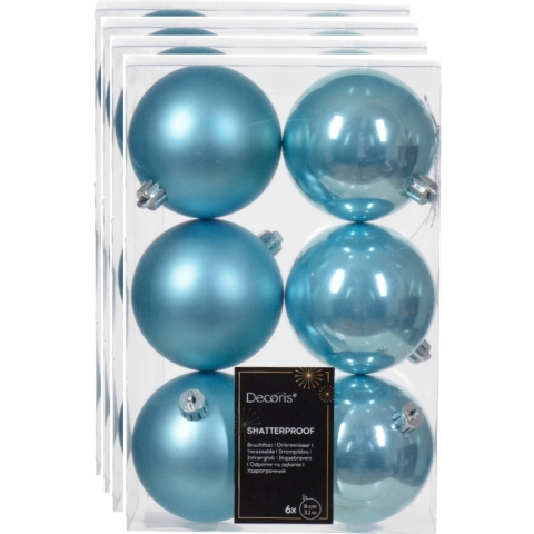 Decoris kerstballen - 24x - kunststof - ijsblauw - 8 cm -