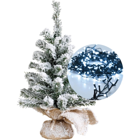 Mini kerstboom besneeuwd 45 cm - met kerstverlichting helder wit 300 cm - 40 leds -