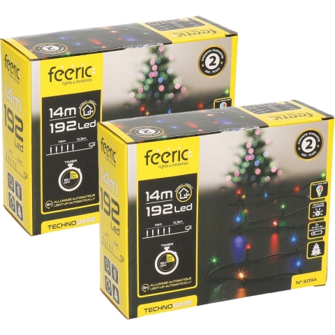 Kerstverlichting - set van 2x st - gekleurd - 14 m - 192 leds - zwart snoer - op batterij -