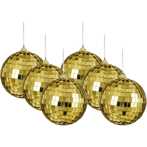 Grote discobal kerstballen - 6x stuks - goud - 10 cm - foam - spiegelbollen -