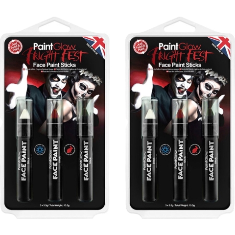 Paint Glow Schmink/make up stiften - 2x - 3 kleuren - voor gezicht/lichaam -
