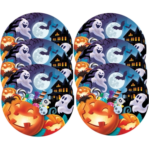 Halloween/horror pompoen bordjes - 24x - oranje - papier - D23 cm -